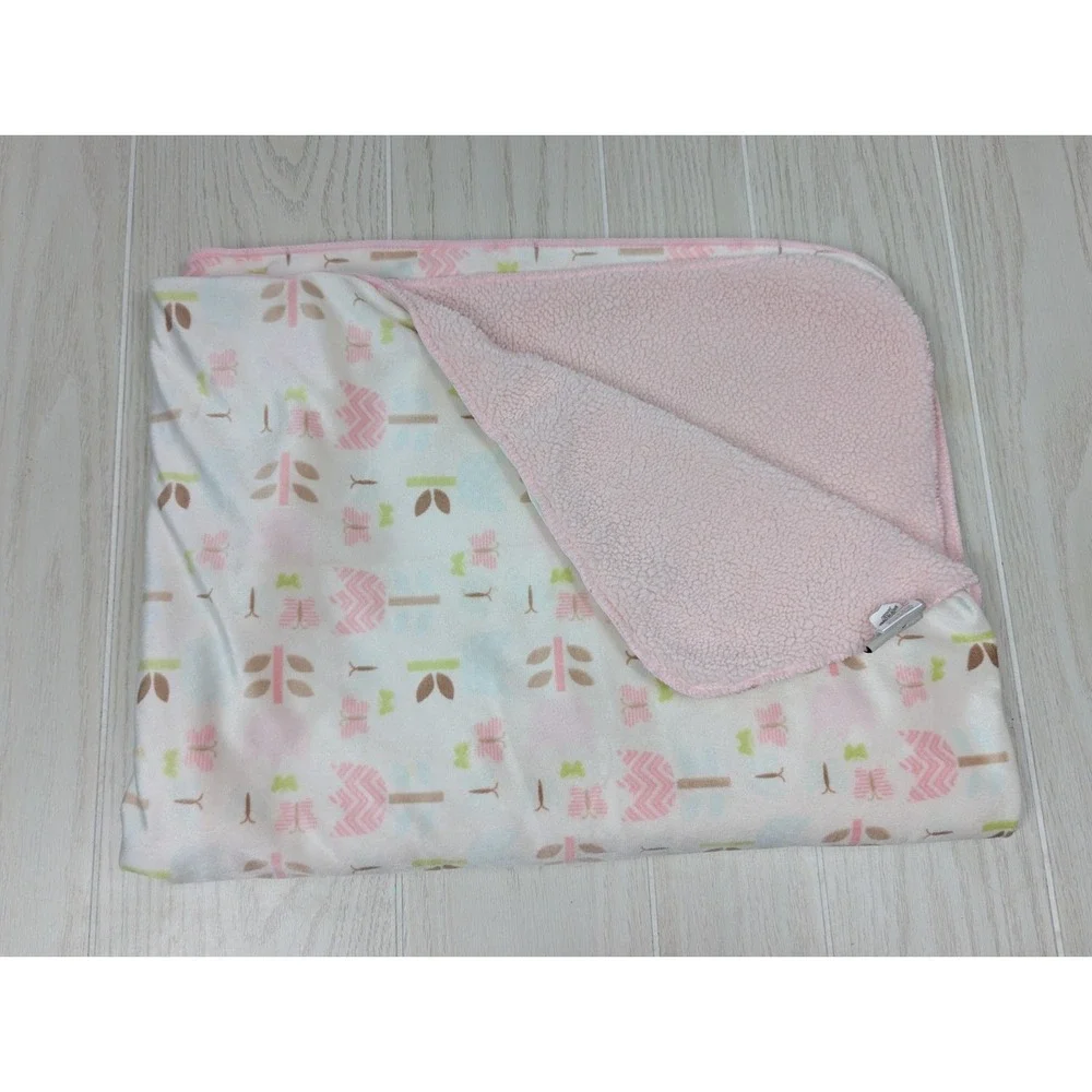 Chick Pea pink green tulip flowers butterflies floral Baby Blanket sherpa